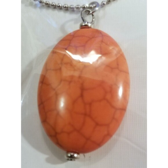 Vintage NOS Toni Red Jasper Pendant w/ Silver Tone Ball Chain Necklace 19" - Picture 2 of 2